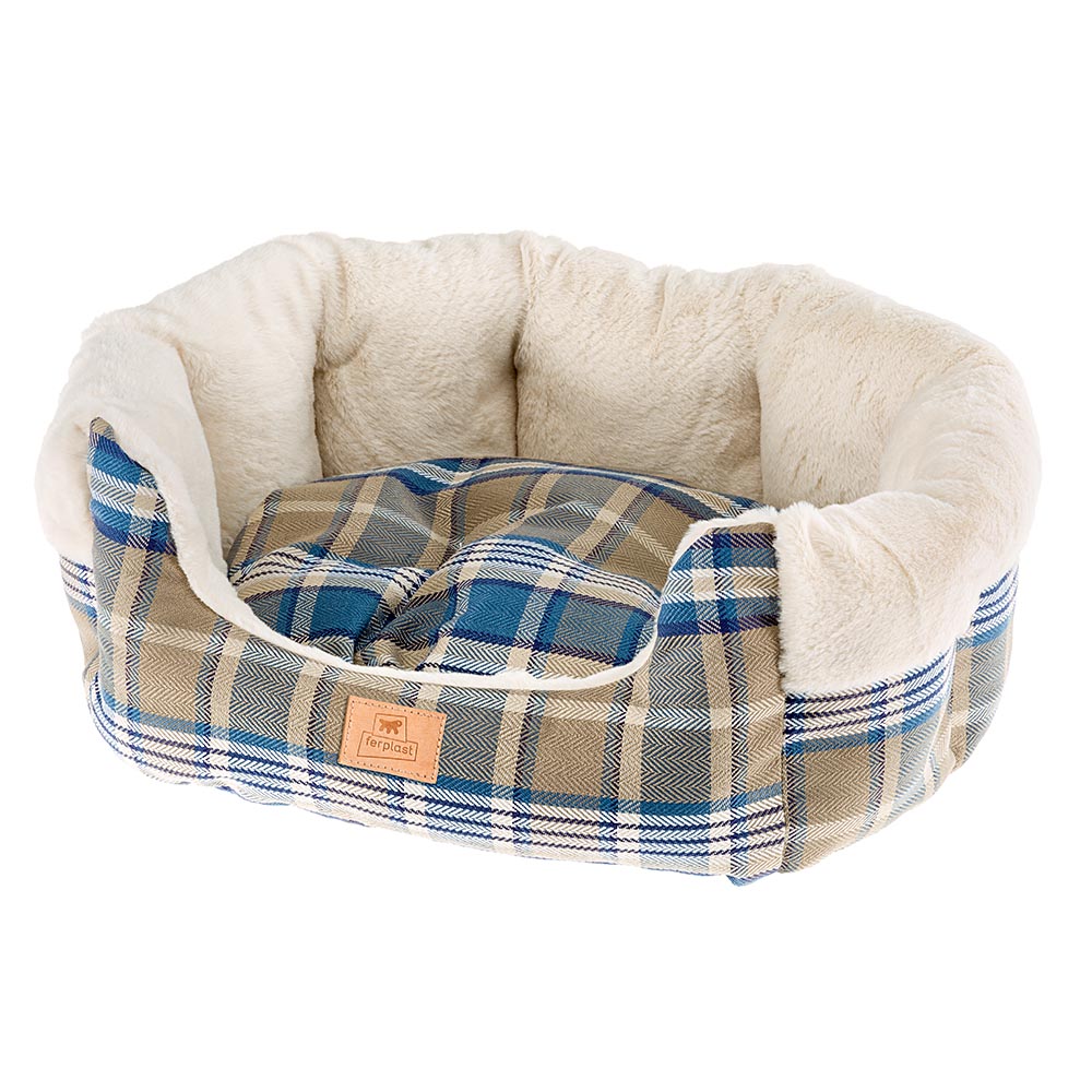Ferplast couchage pour chiens et chats etoile 6, divan pour animaux avec coussin, écossais, fourrure douce et écologique, lavable,