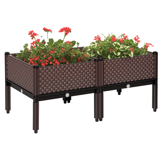 Lot de 2 bacs à fleurs carrés surélevés 50x50cm avec système d'auto-irrigation marron