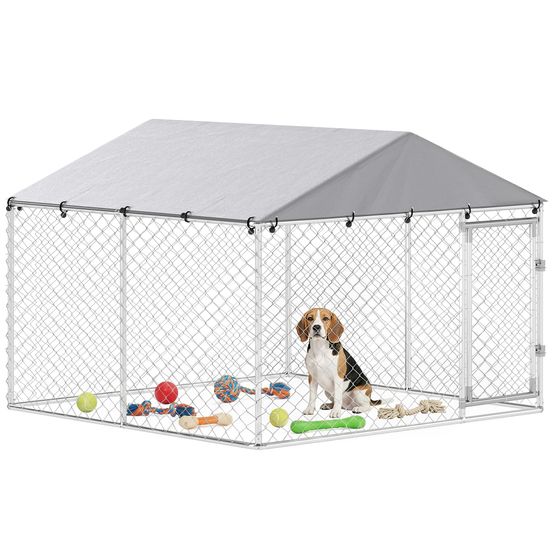 Enclos pour chien acier galvanisé argent 230 x 230 x 170 cm extérieur toit anti-uv