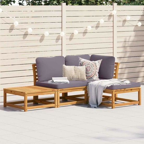 Salon de jardin 4 pcs avec coussins bois d'acacia solide