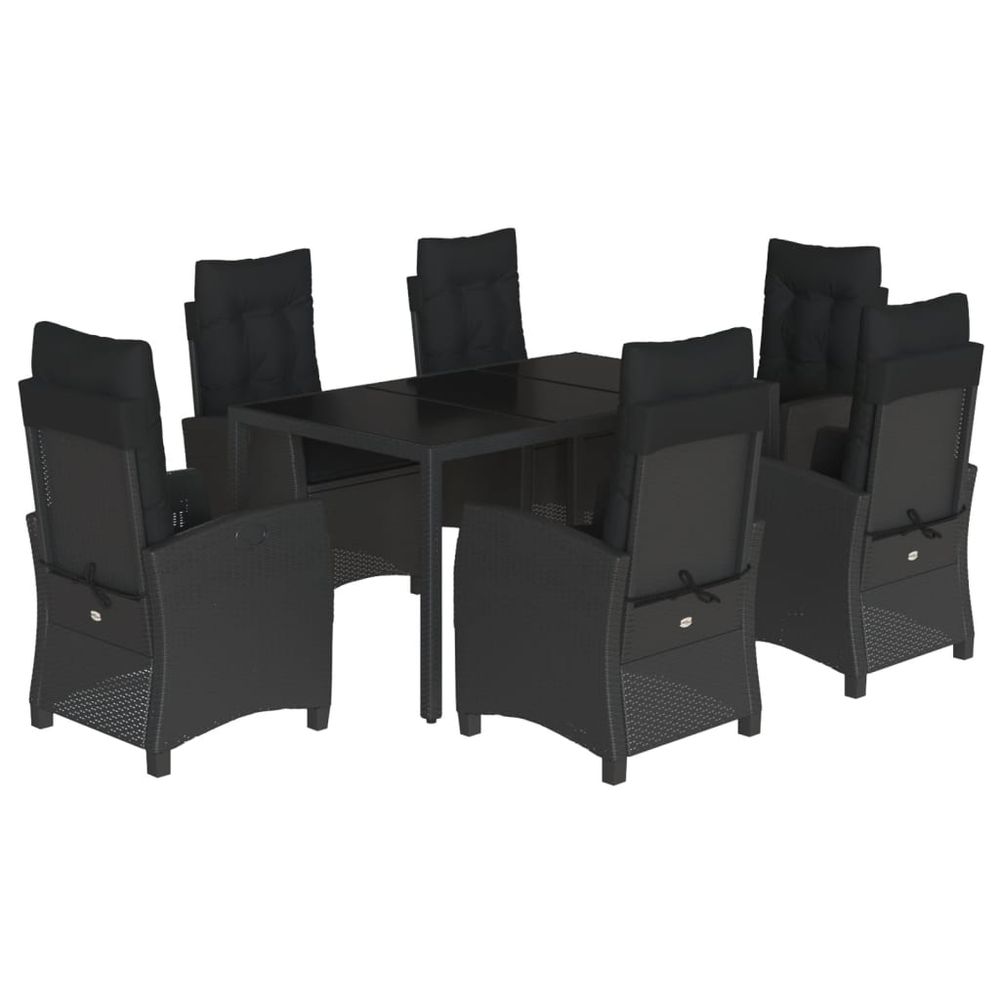 Ensemble à manger de jardin coussins 7pcs noir résine tressée
