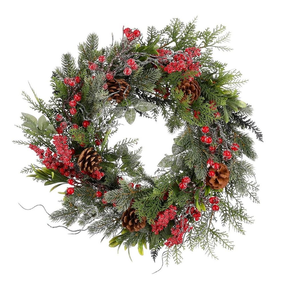 Mica decorations couronne de noël randell - décoration noël murale rouge avec effet enneigé - couronne de porte de noël facile à