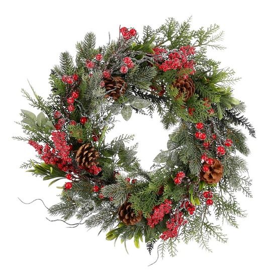 Mica decorations couronne de noël randell - décoration noël murale rouge avec effet enneigé - couronne de porte de noël facile à
