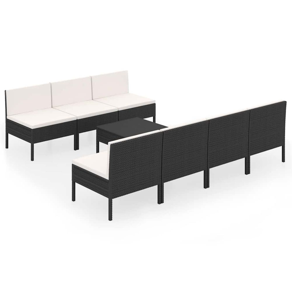 Salon de jardin 8 pcs avec coussins résine tressée noir