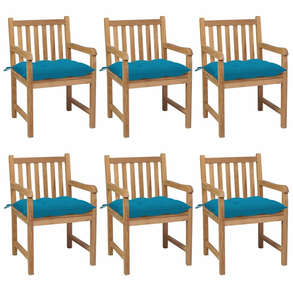 Chaises de jardin 6 pcs avec coussins bleu clair teck solide