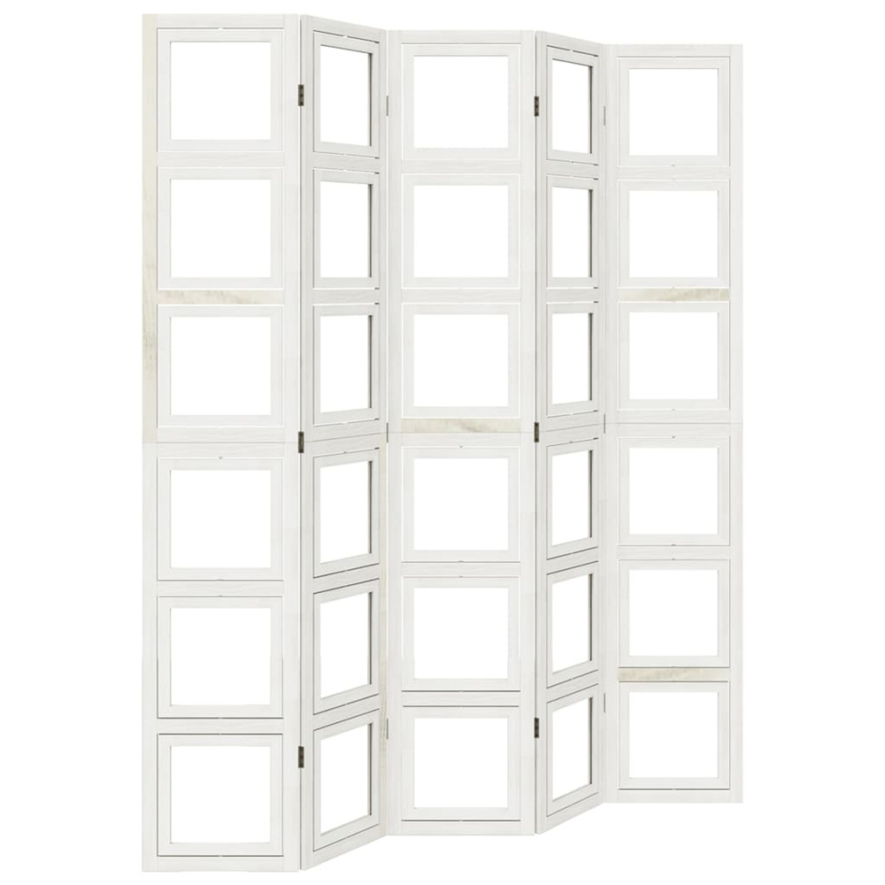 Cloison de séparation 5 panneaux blanc bois de paulownia massif