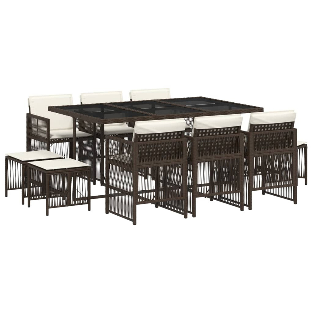 Ensemble à manger de jardin et coussins 11 pcs marron rotin