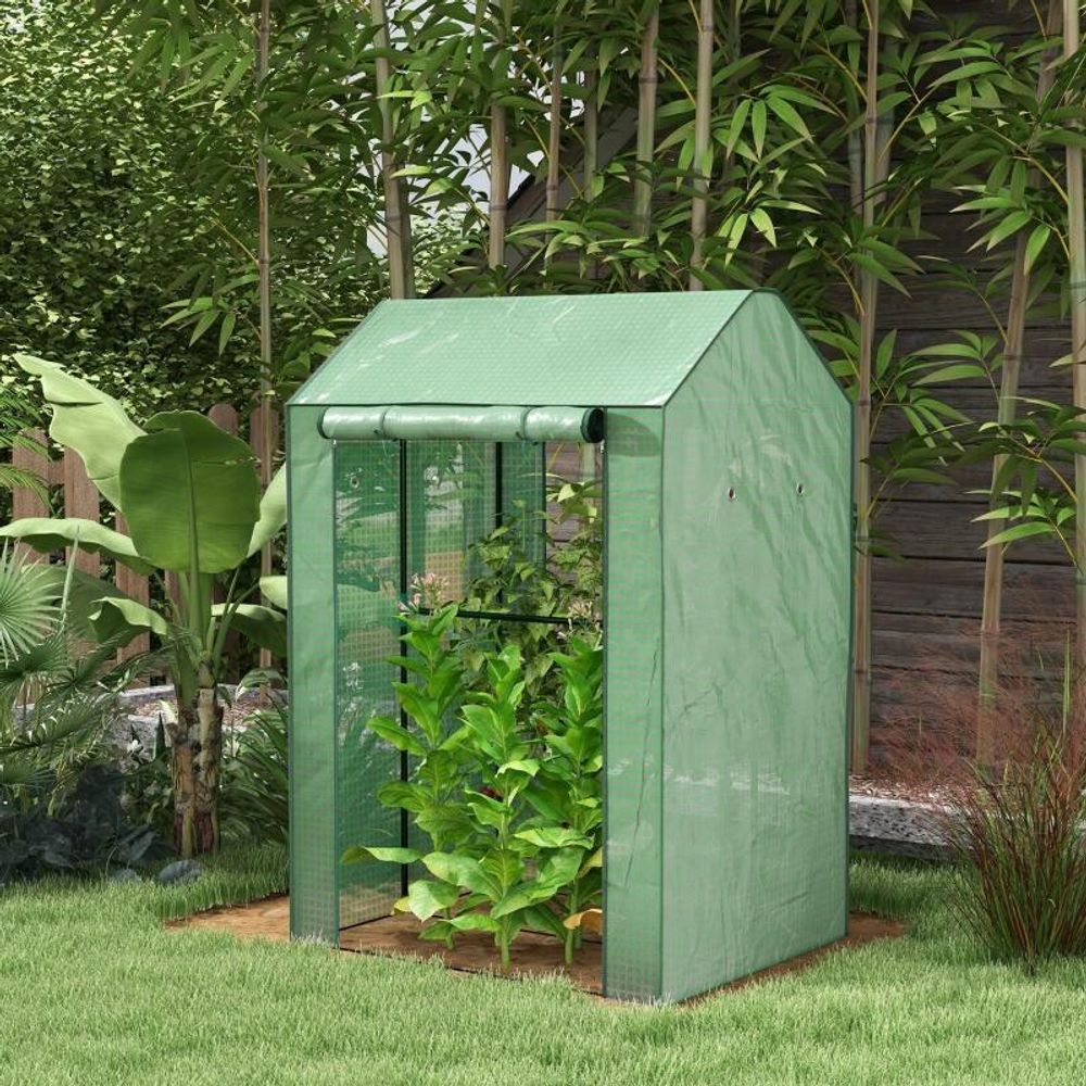 Serre de jardin polyéthylène verte 100 x 80 x 150 cm potager 2 portes enroulables - comfortxl outdoor living