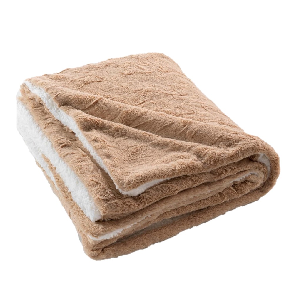 Plaid doux a poil et sherpa 125 x 150 cm foxy sable