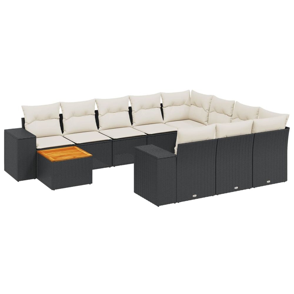 Salon de jardin 11 pcs avec coussins noir résine tressée