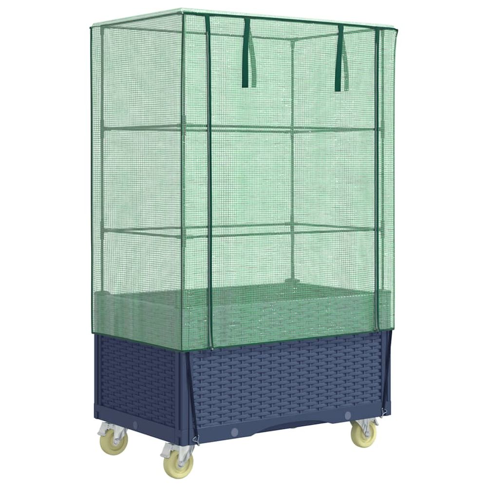 Jardinière surélevée avec housse et roues aspect rotin