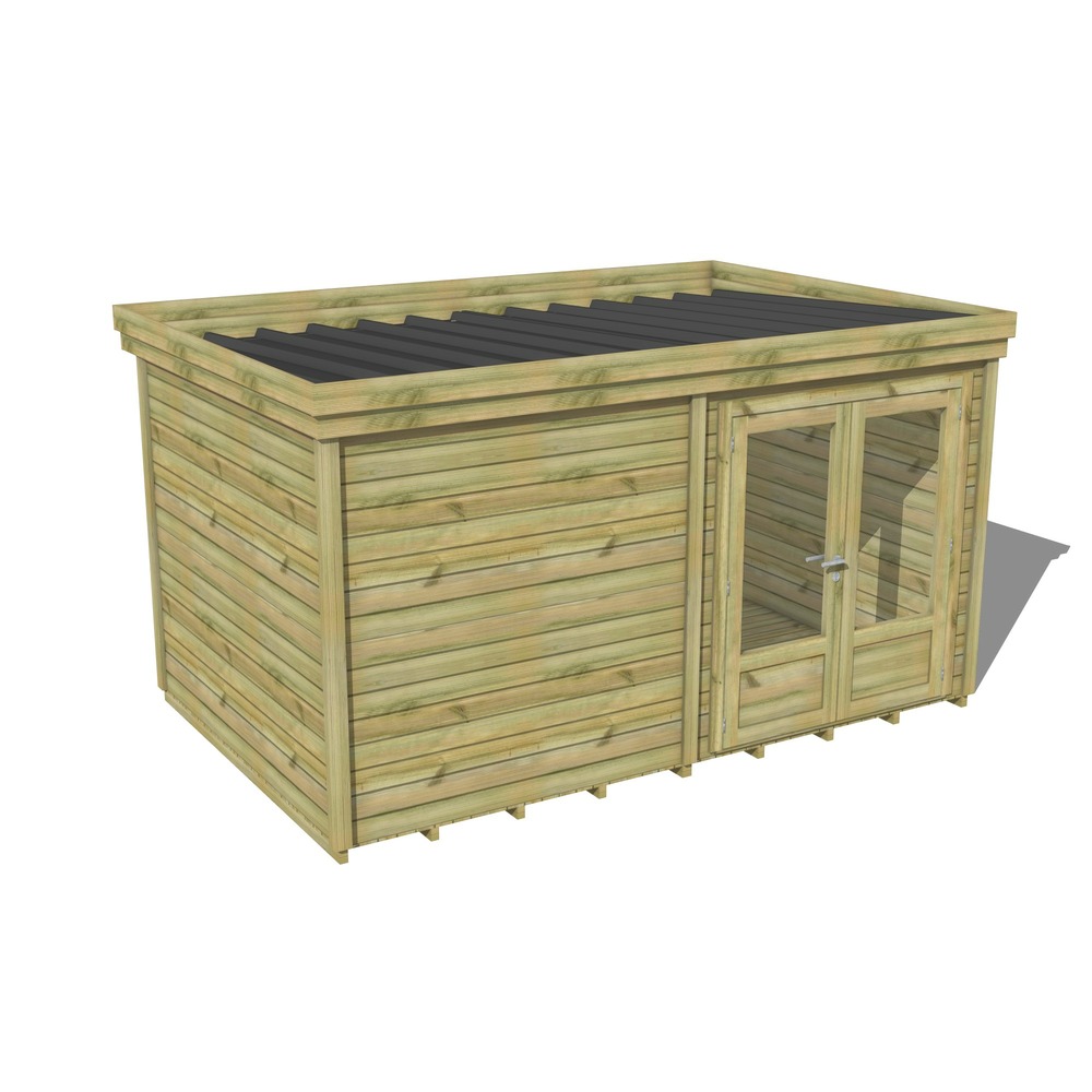 Abri de jardin bois pin traité autoclave 27mm - 5,19x2,64m / 14m2 - bac acier - plancher bois