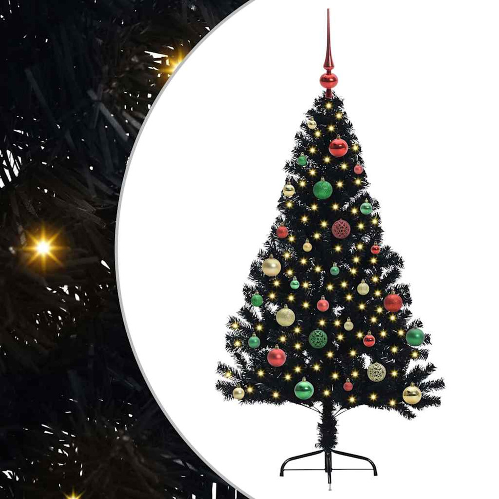 Sapin de noël artificiel pré-éclairé noir 150 cm pvc