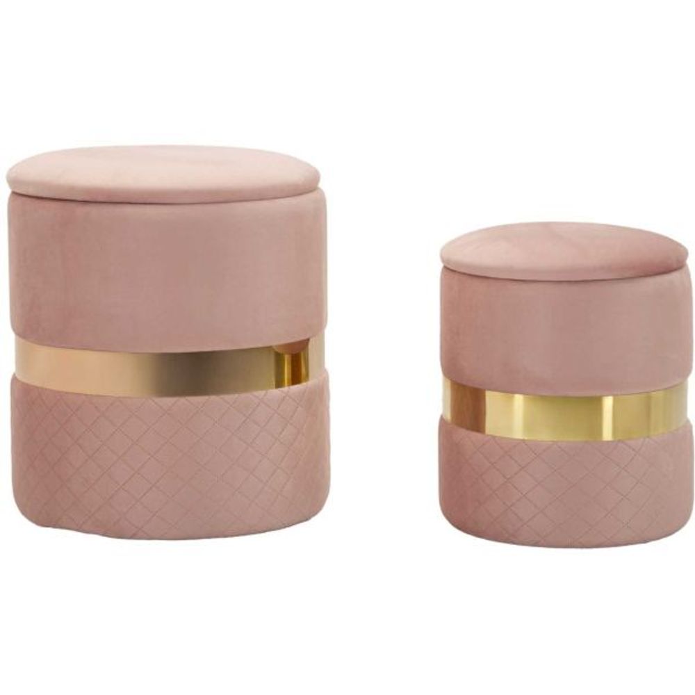 Pouf avec rangement intégré sheffild (lot de 2) rose et doré