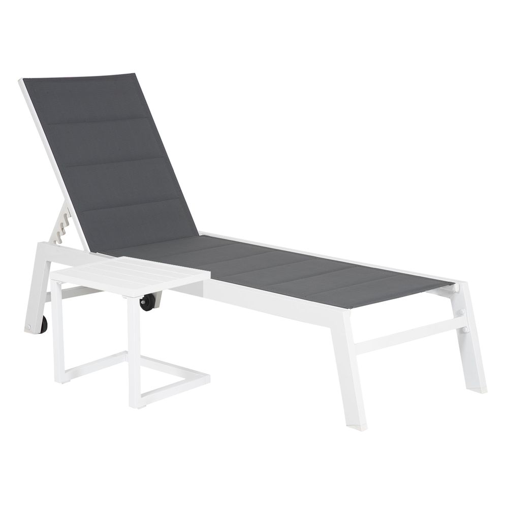 Set transat et table d'appoint barbados textilène gris - aluminium blanc