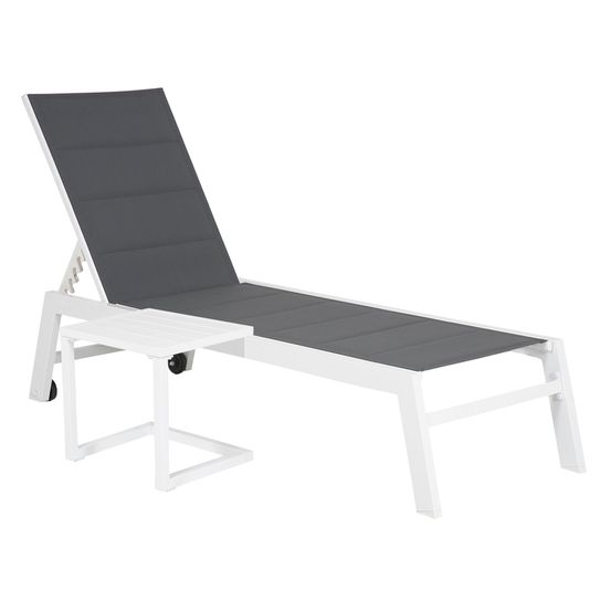 Set transat et table d'appoint barbados textilène gris - aluminium blanc