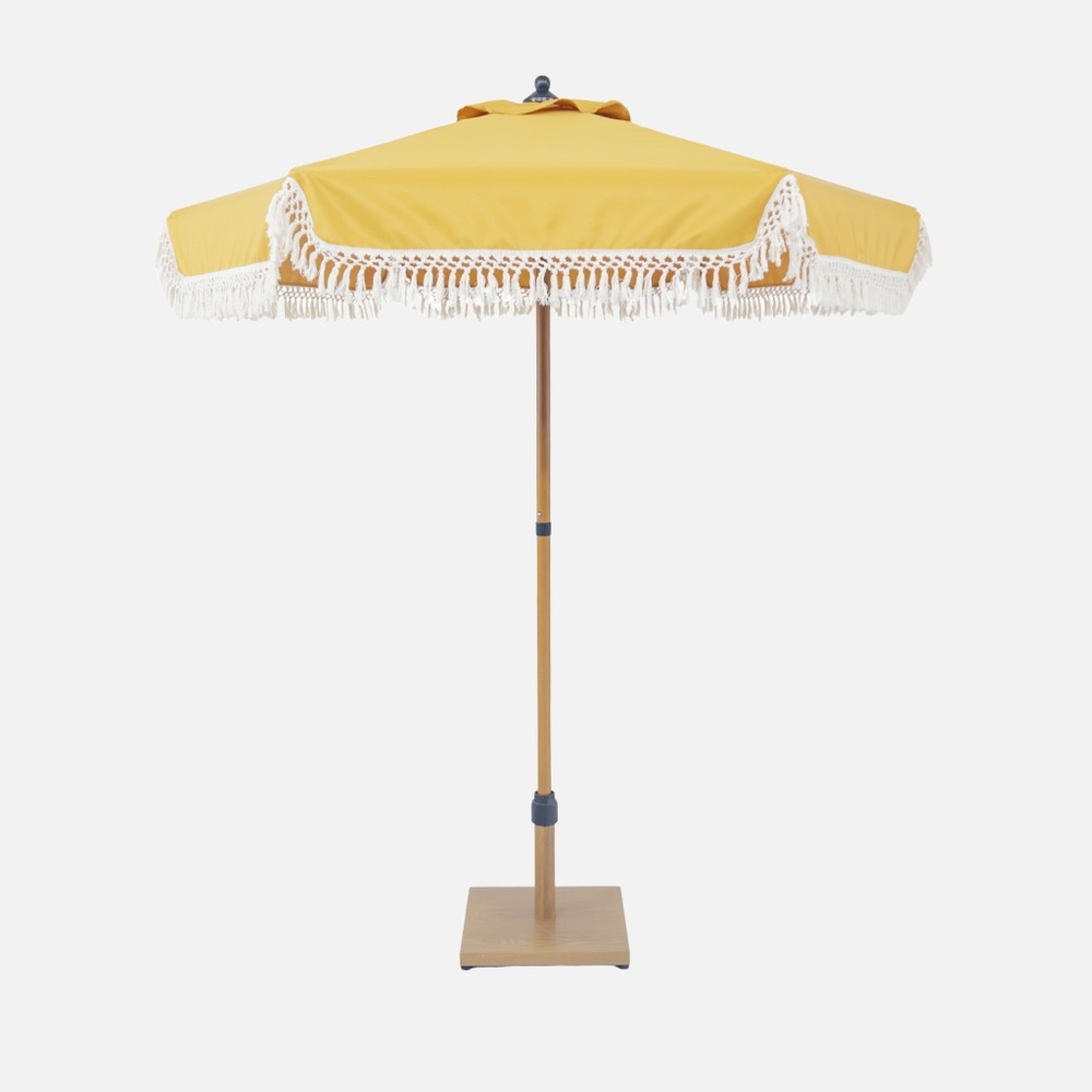 Parasol hossegor droit à franges 2m, acier, mât effet bois, d 200 x h 225 cm, upf 30+