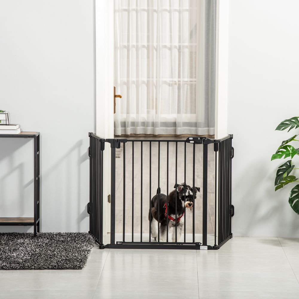 Barrière chien pliable sécurité escalier porte auto fermeture 202cm noir - comfortxl pet living