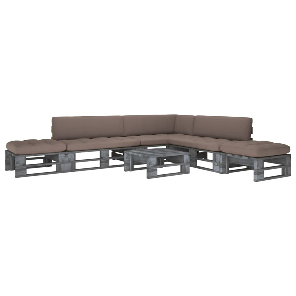 Salon de jardin palette 6pcs avec coussins pin imprégné de gris