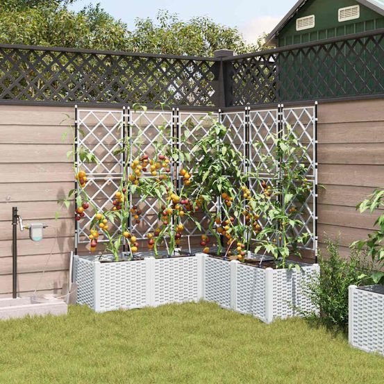 Bac à fleurs xxl avec treillis 120x120x142 cm acier et irrigation blanc