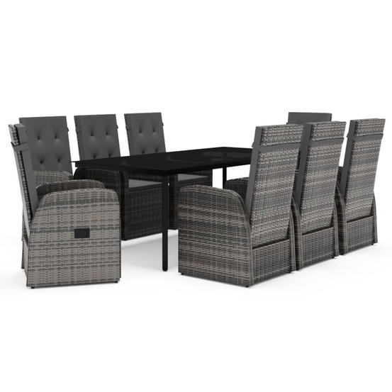 Ensemble à manger de jardin avec coussins 9 pcs gris
