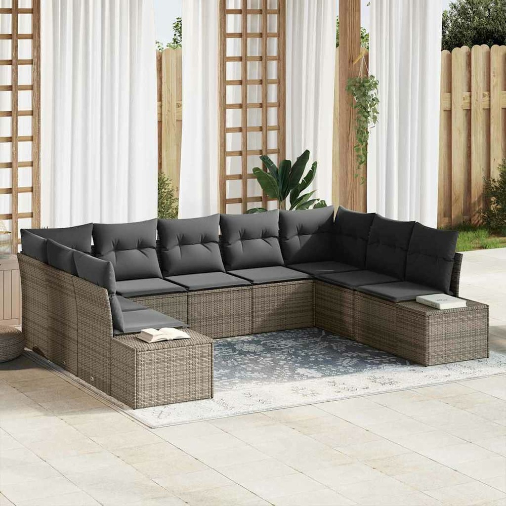 Ensemble de canapé de jardin avec coussin 9 pcs gris polyrotin