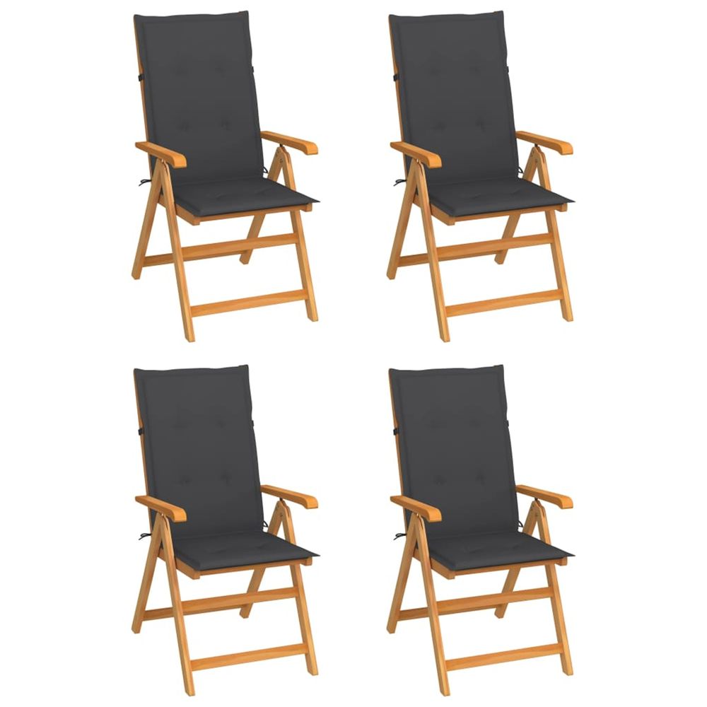 Ensemble de 4 chaises pliantes en teck massif avec coussins anthracite