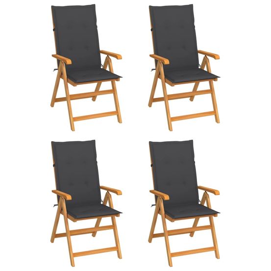 Ensemble de 4 chaises pliantes en teck massif avec coussins anthracite