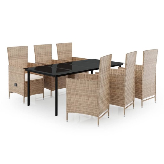 Ensemble à manger de jardin avec coussins 7 pcs beige