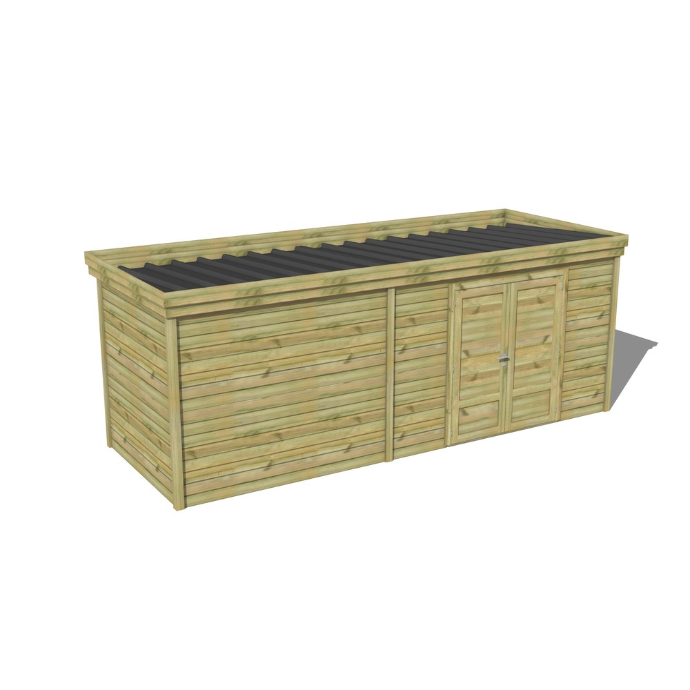 Abri de jardin bois pin traité autoclave 27mm - 6,49x2,14m / 14m2 - bac acier - abri français