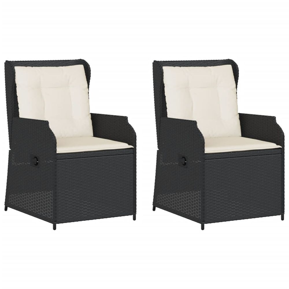 Chaises inclinables de jardin lot de 2 et coussins noir rotin