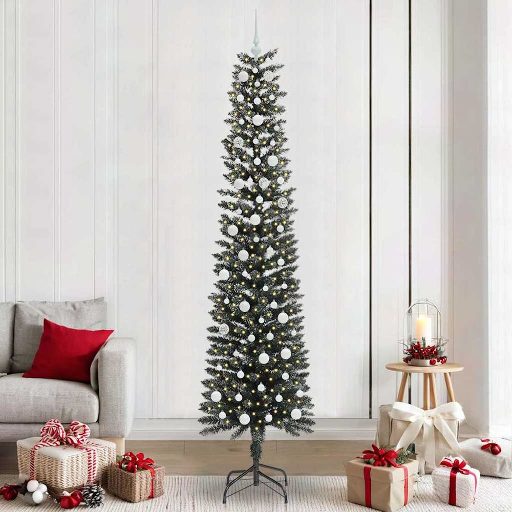 Sapin de fête design conique 240 cm, guirlande 300 led intégrée et 120 boules fournies