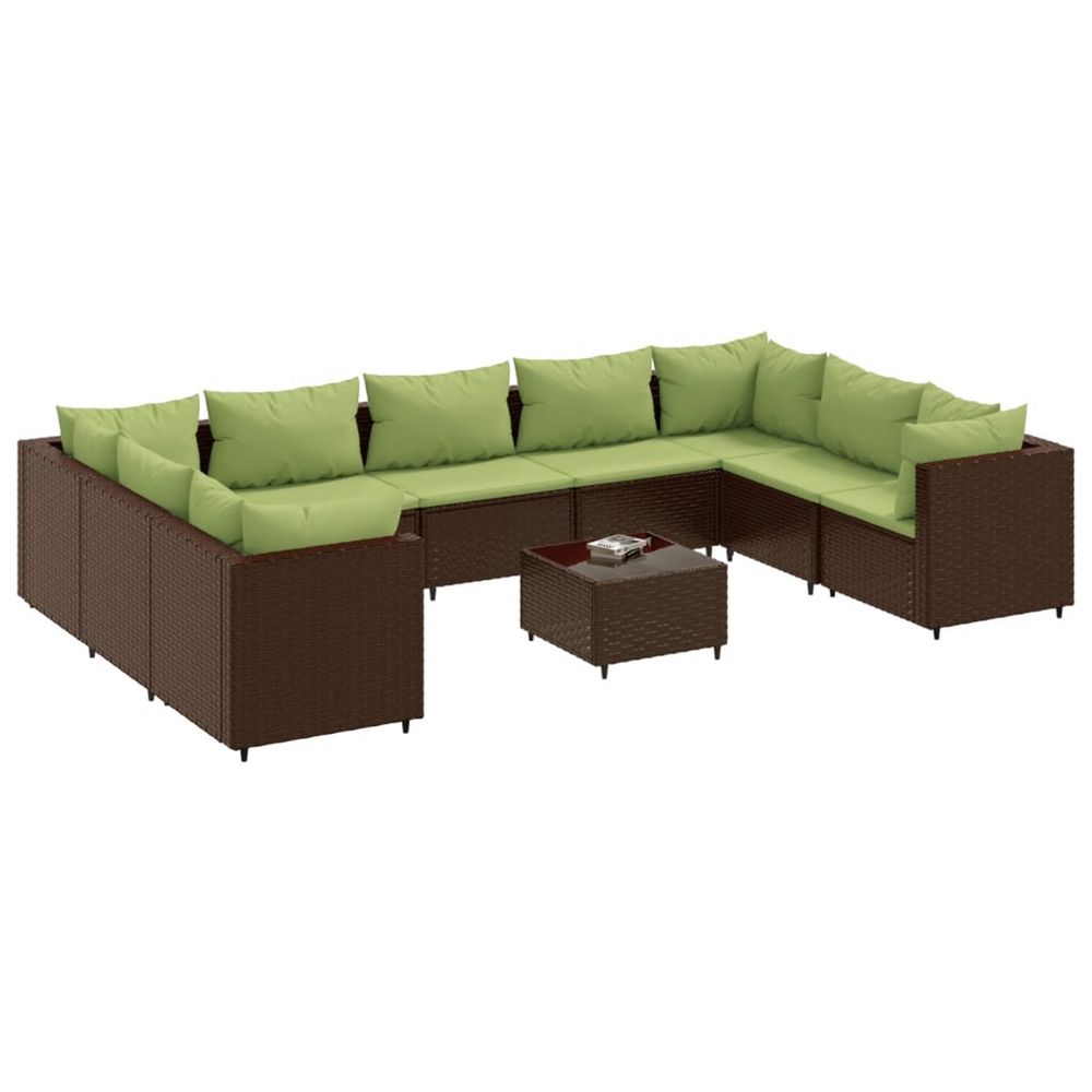 Salon de jardin 10 pcs avec coussins marron résine tressée