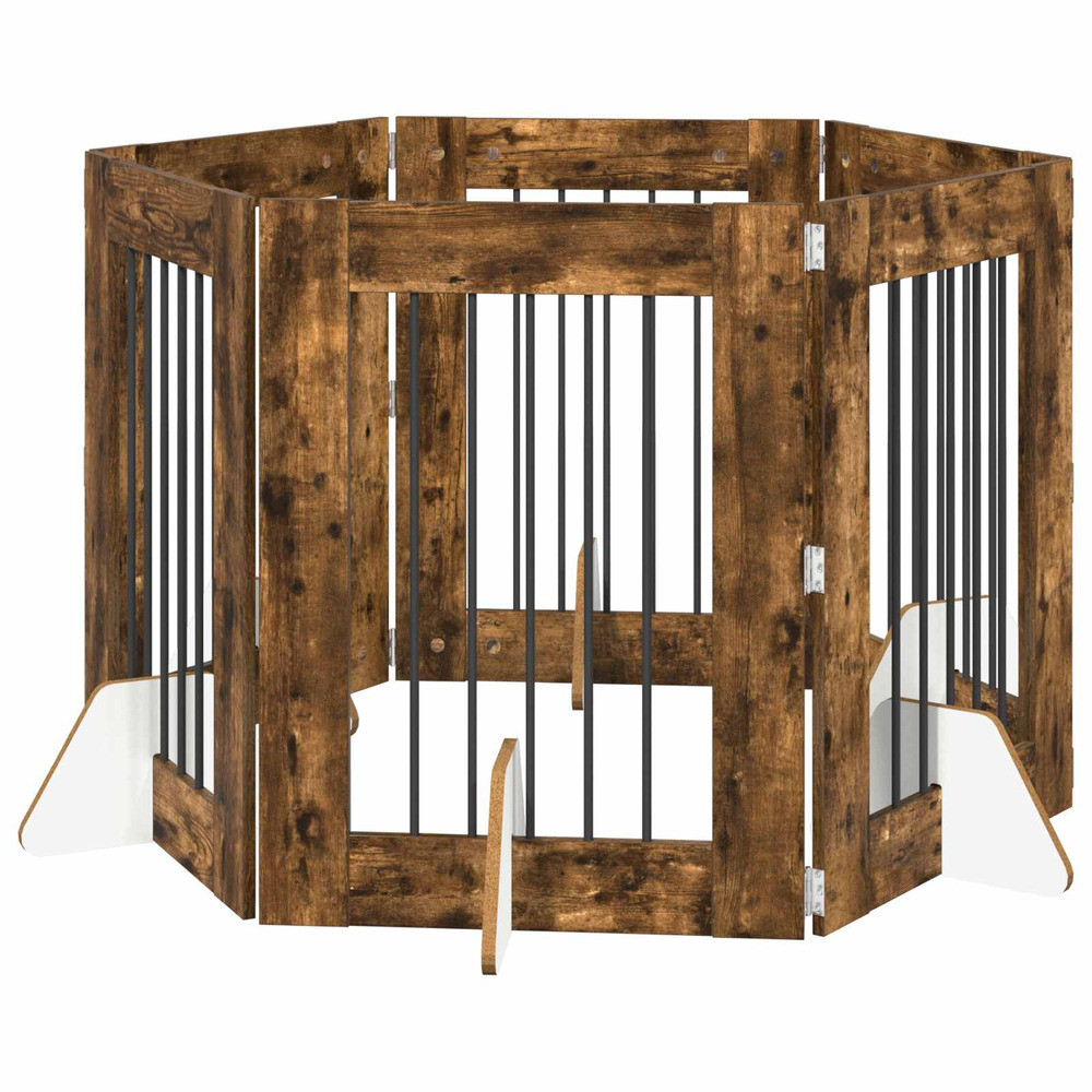 Portillon pour chien avec supports 6 pcs chêne fumé 60 x 80 cm