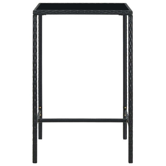 Table de bar de jardin noir 70x70x110cm résine tressée et verre