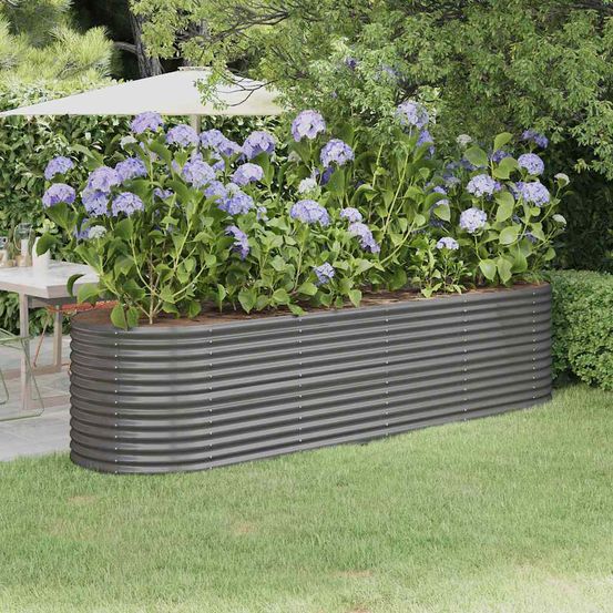 Jardinière haute ovale en acier galvanisé potager gris 296x80x68 cm