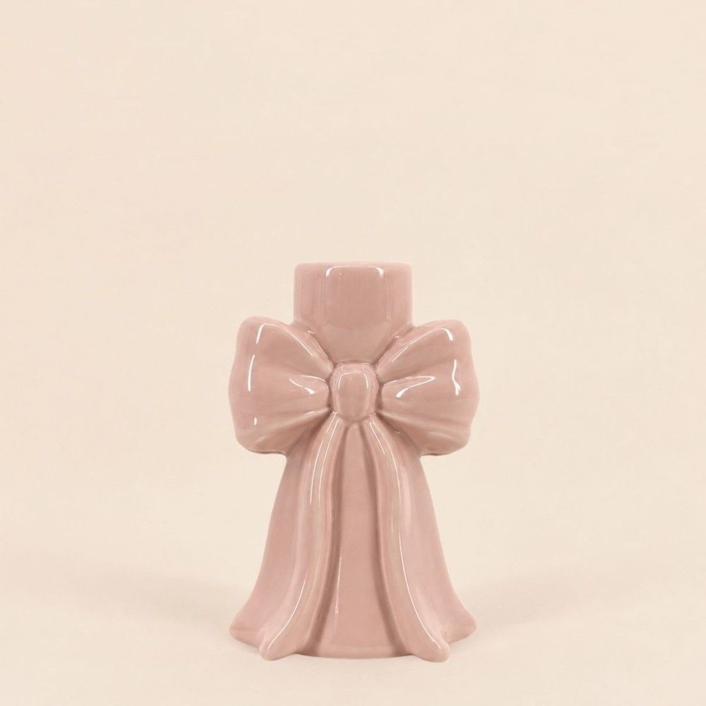 Bougeoir en céramique forme noeud rose 12cm