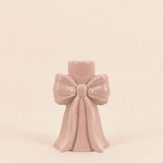 Bougeoir en céramique forme noeud rose 12cm