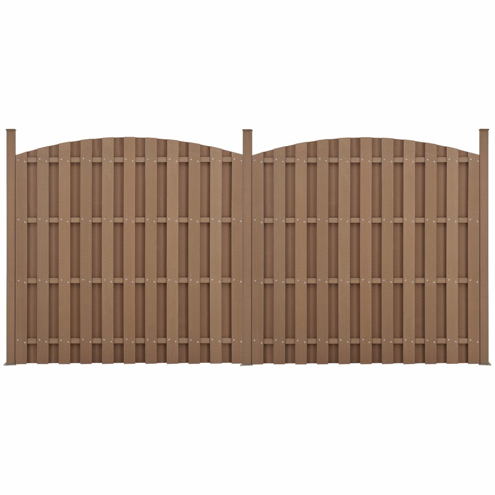 Lot de 2 pièces de clôture barrière brise vue brise vent bois composite wpc demi-cercle arrondi brun 185 x 376 cm