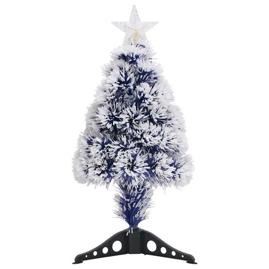 Arbre de noël artificiel pré-éclairé blanc/bleu fibre optique