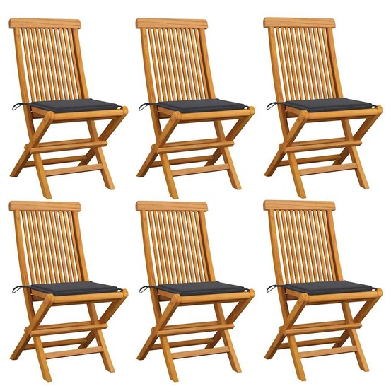 Chaises de jardin et coussins anthracite lot de 6 bois de teck