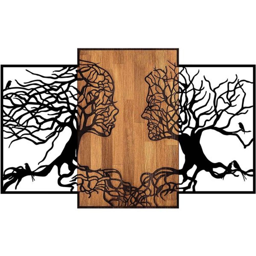 Décoration murale en bois et métal walnut visages