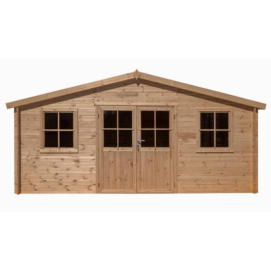 Abri de jardin bois brut, surface utile 17.35m², ep 28mm, 480x400, INT048