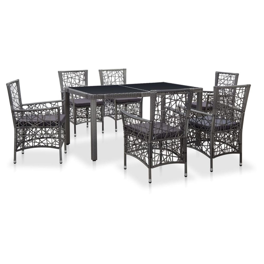 Ensemble à manger d'extérieur 7 pcs résine tressée gris