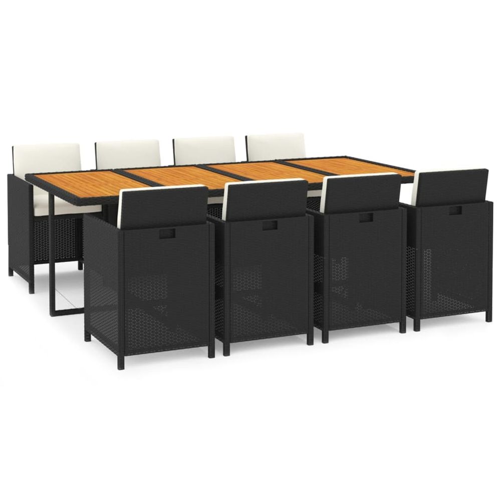 Ensemble à manger de jardin coussins 9pcs résine tressée noir