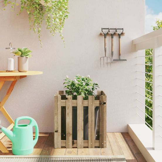 Très grande jardinière carrée 50cm pin traité résistant extérieur