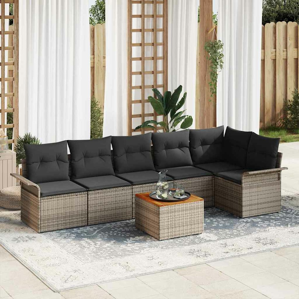 Ensemble de canapé de jardin avec coussin 7 pcs gris polyrotin