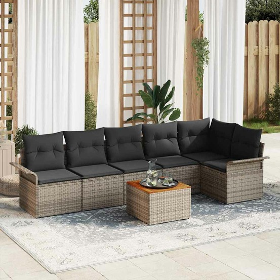 Ensemble de canapé de jardin avec coussin 7 pcs gris polyrotin