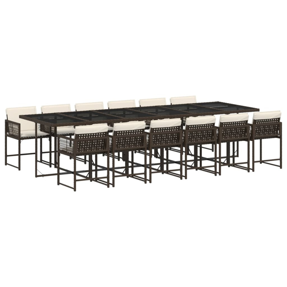 Ensemble à manger de jardin avec coussins 13 pcs marron rotin