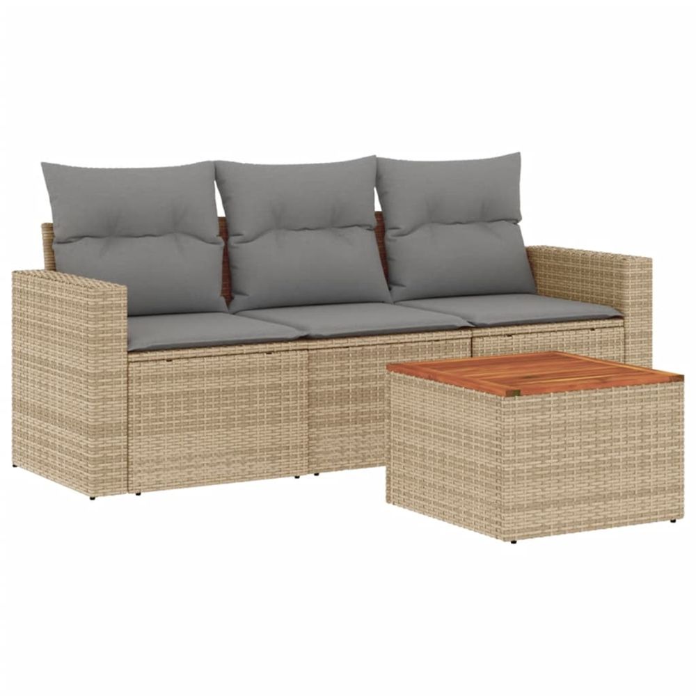 Salon de jardin avec coussins 4 pcs beige résine tressée